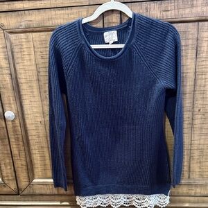Hippie Rose Navy Blue Knit Sweater with Lace Hem Size S